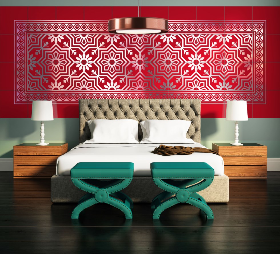 airtiles-interior-wall-cladding-dahlia-pattern-annecy-frame-red-on-silver-aluminum